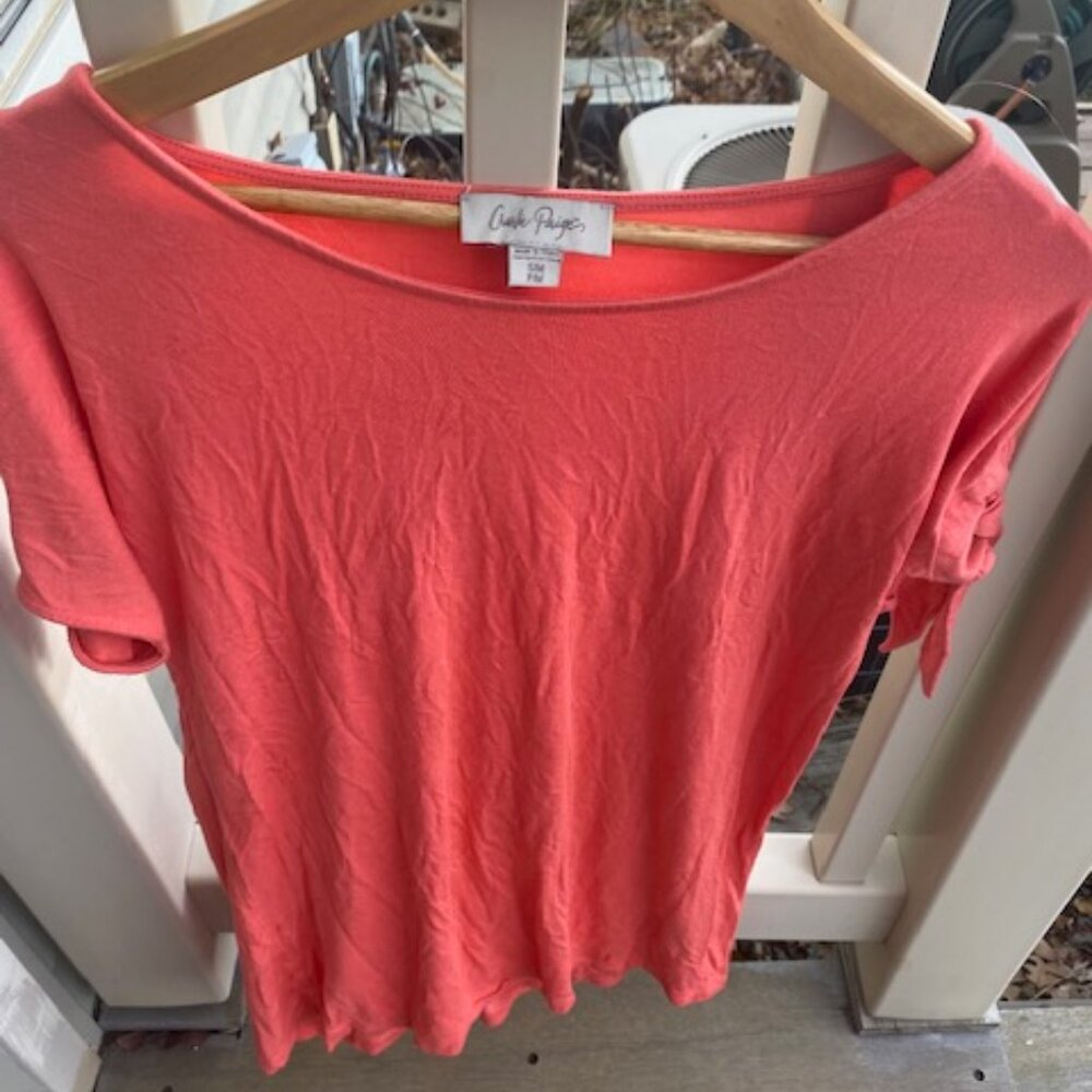 Women's S/M Charlie Paige Salmon Keyhole Shoulder Tie Sleeve Blouse - Like New!